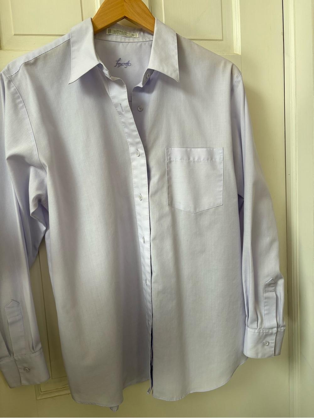 Foxcroft Pale Lavendar Button-Front Long-Sleeve Shirt, Blouse